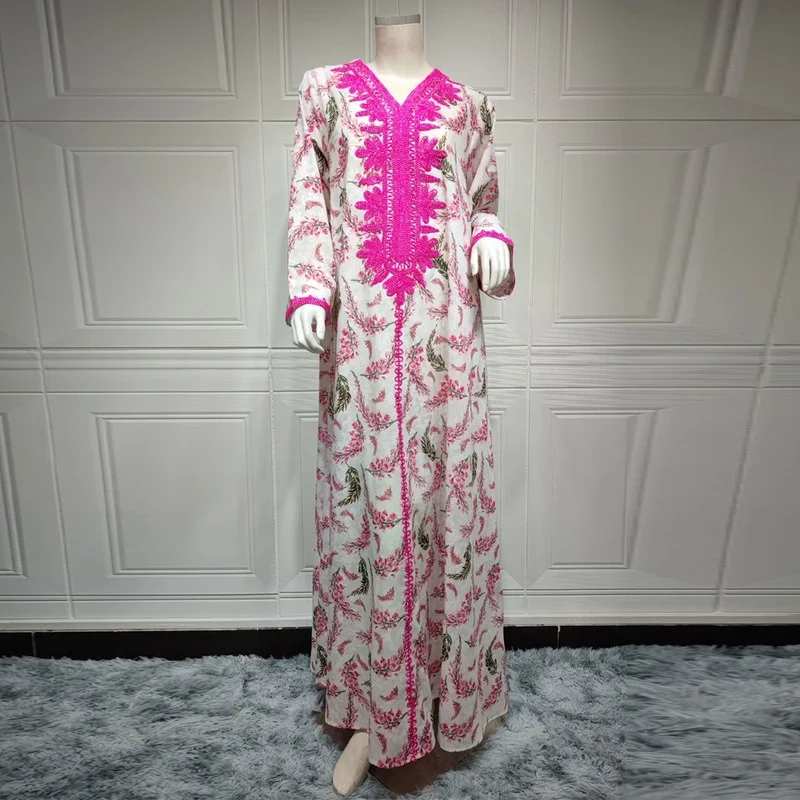Muslim Kaftan Abaya Dress Kimono Women Dubai Turkish Islamic Clothing Bohemian Print Floral Maxi Robe 2022 Eid Mubarak Attire