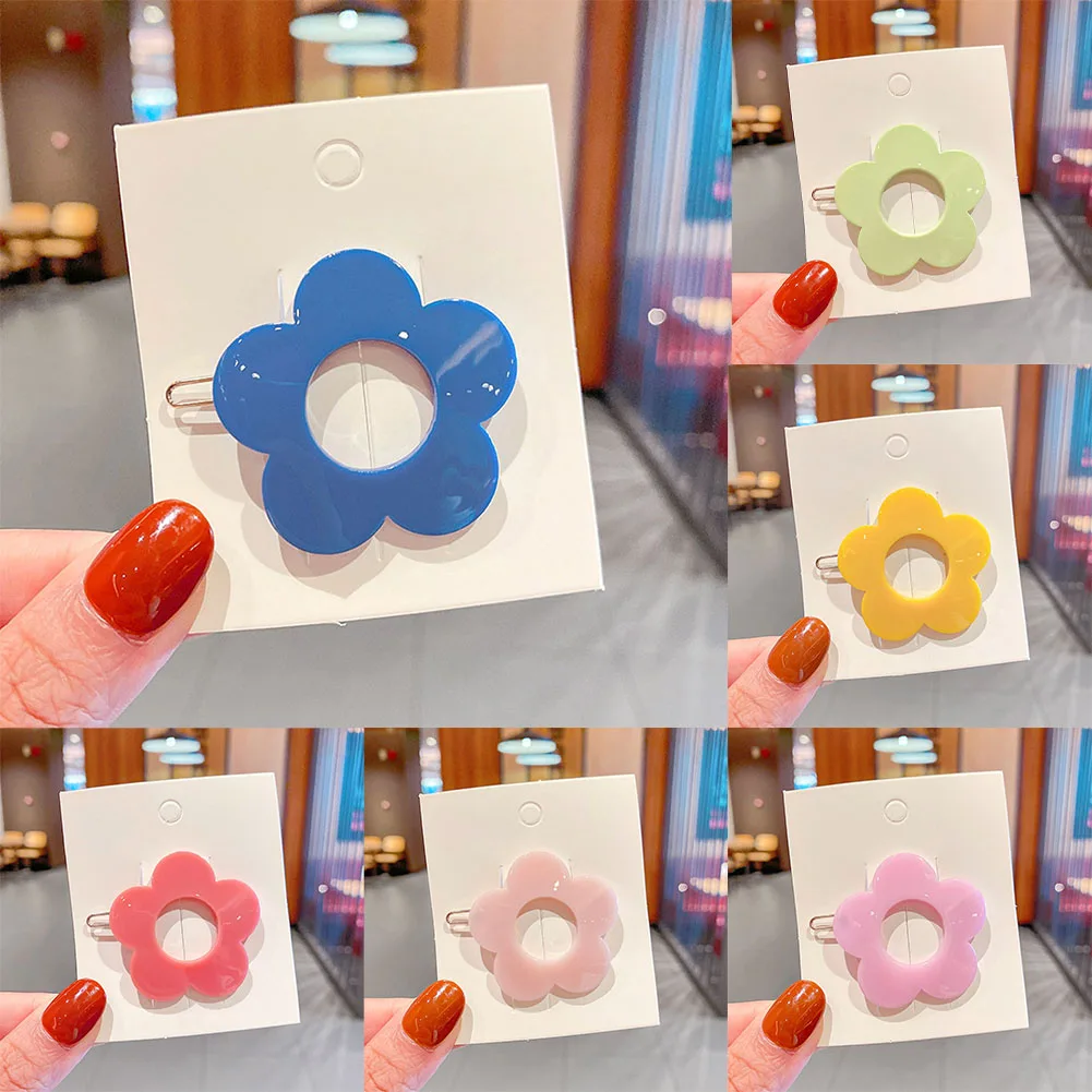 

2022 Metal Geometric Hair Clip Candy Color Flower Barrette Women Girls Sweet Hairpins Barrettes Hair Accessories Gifts