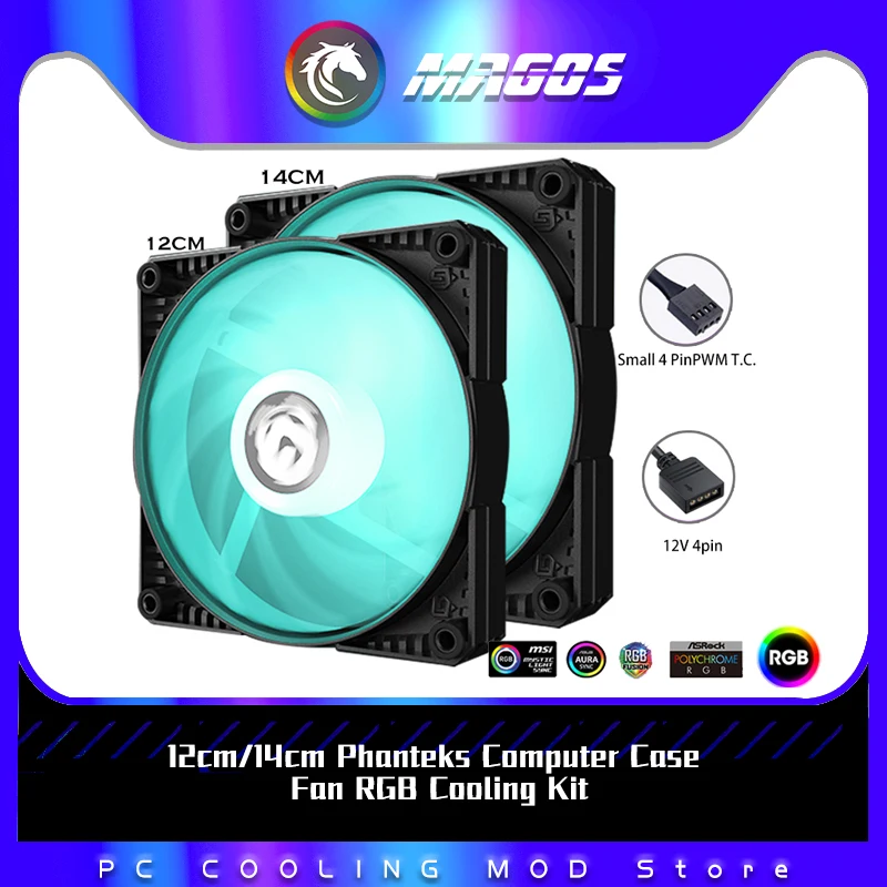 12cm/14cm Phanteks Computer Case Fan RGB Cooling Kit,12V PWM 4Pin, Temperature Control 120mm/140mm GPU CPU Cooler,SKIRON-RGB