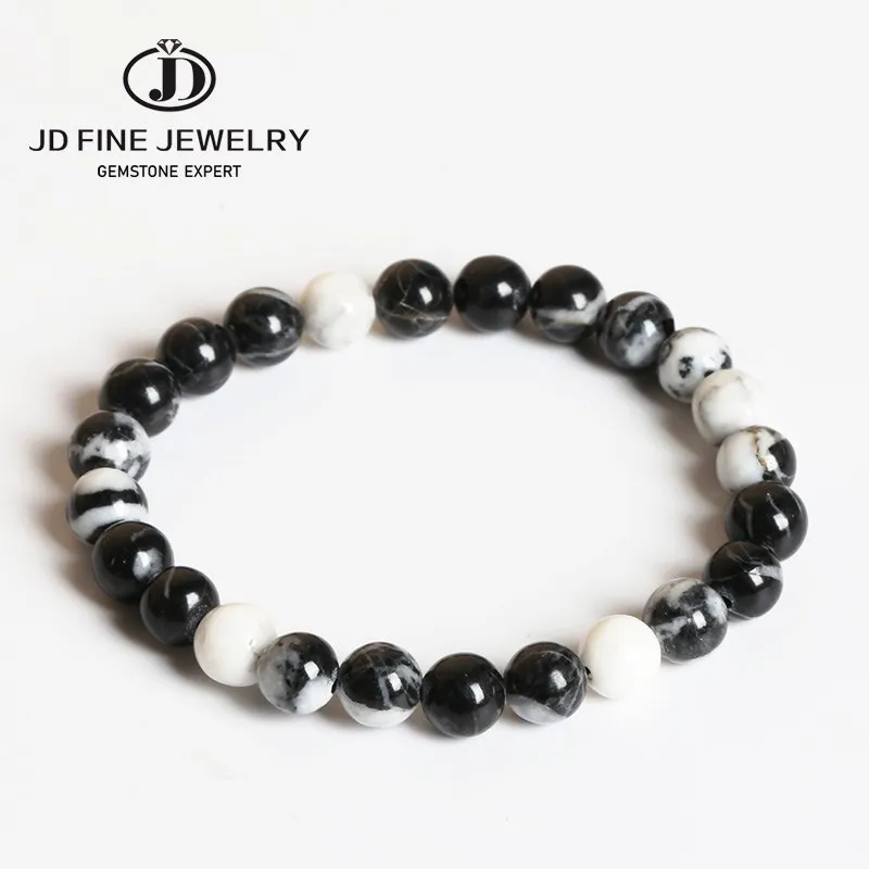 JD – Bracelet de perles en jaspe zèbre noir et blanc  pierre naturelle pour la fabrication de