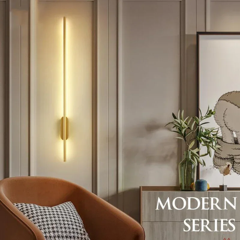 

Современный простой линейный светильник, настенный светильник с вертикальной подсветкой, задний фон с противоположной стенкой, прикроватный светильник для коридора, фойе, Золотое черное бра