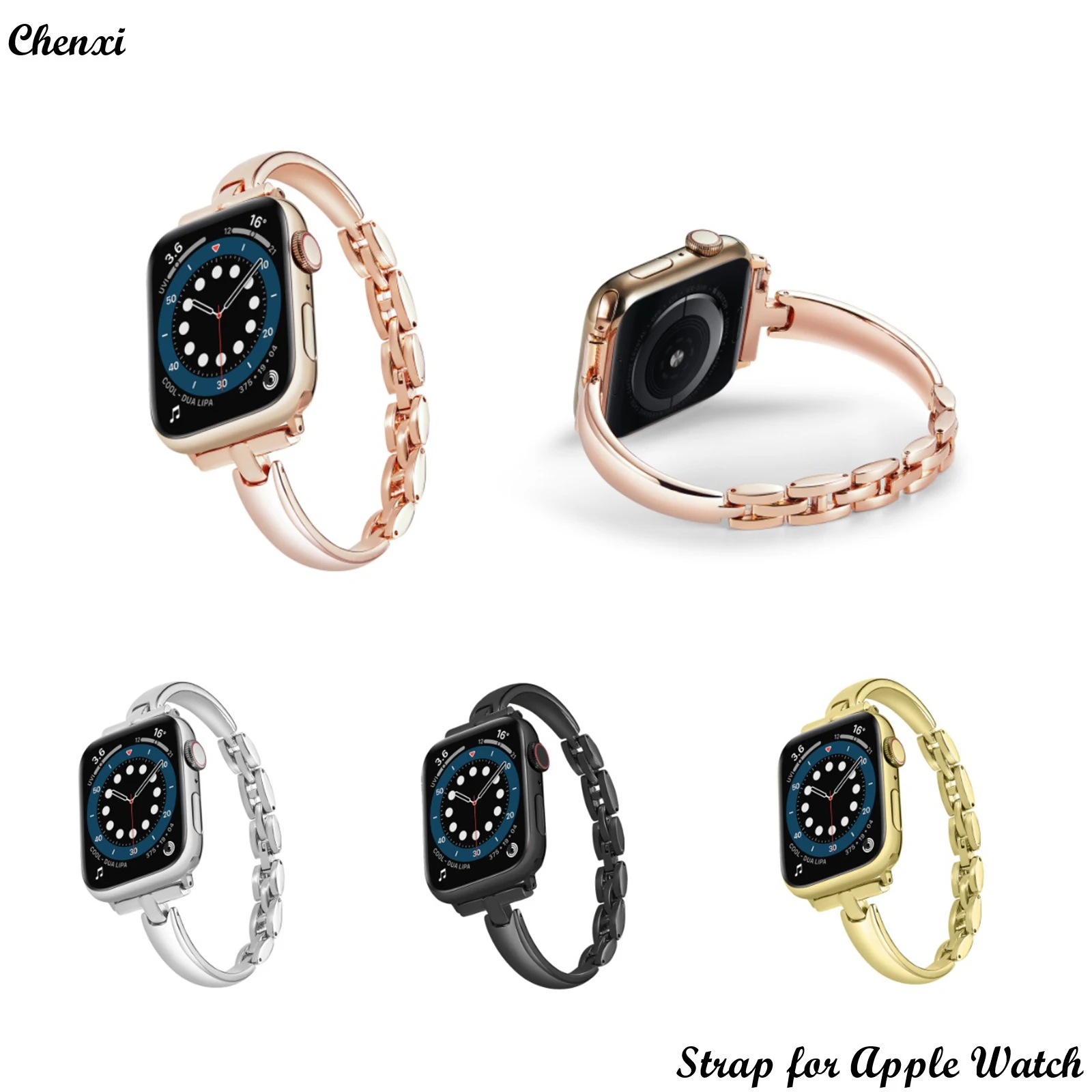 Metal strap for Apple watch band bracelet chain for iwatch series87654321SE Ultra simple steel 38/40/41 42/44/45mm women wrist