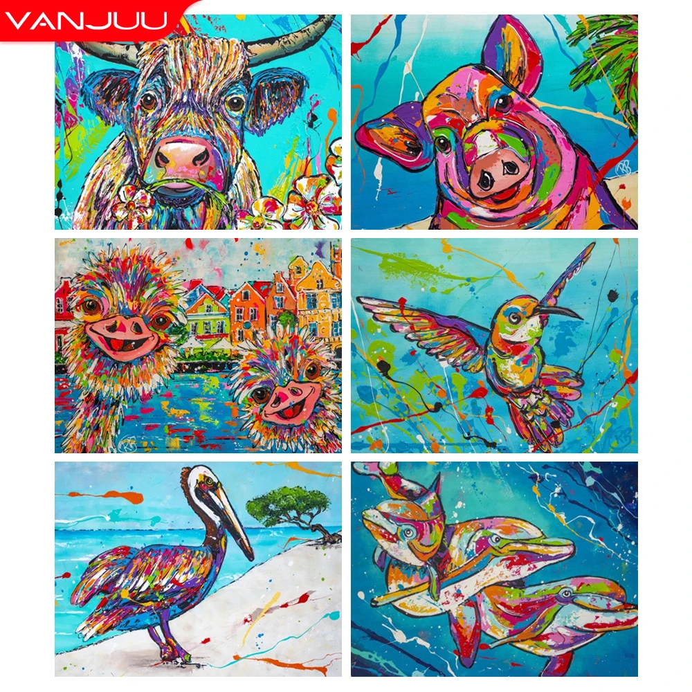 

Cartoon Animals 5D Diamond painting Full Drill Painted Diamond Mosaic Cow Ostrich Pig Turtle Art Diamond embroidery DIY