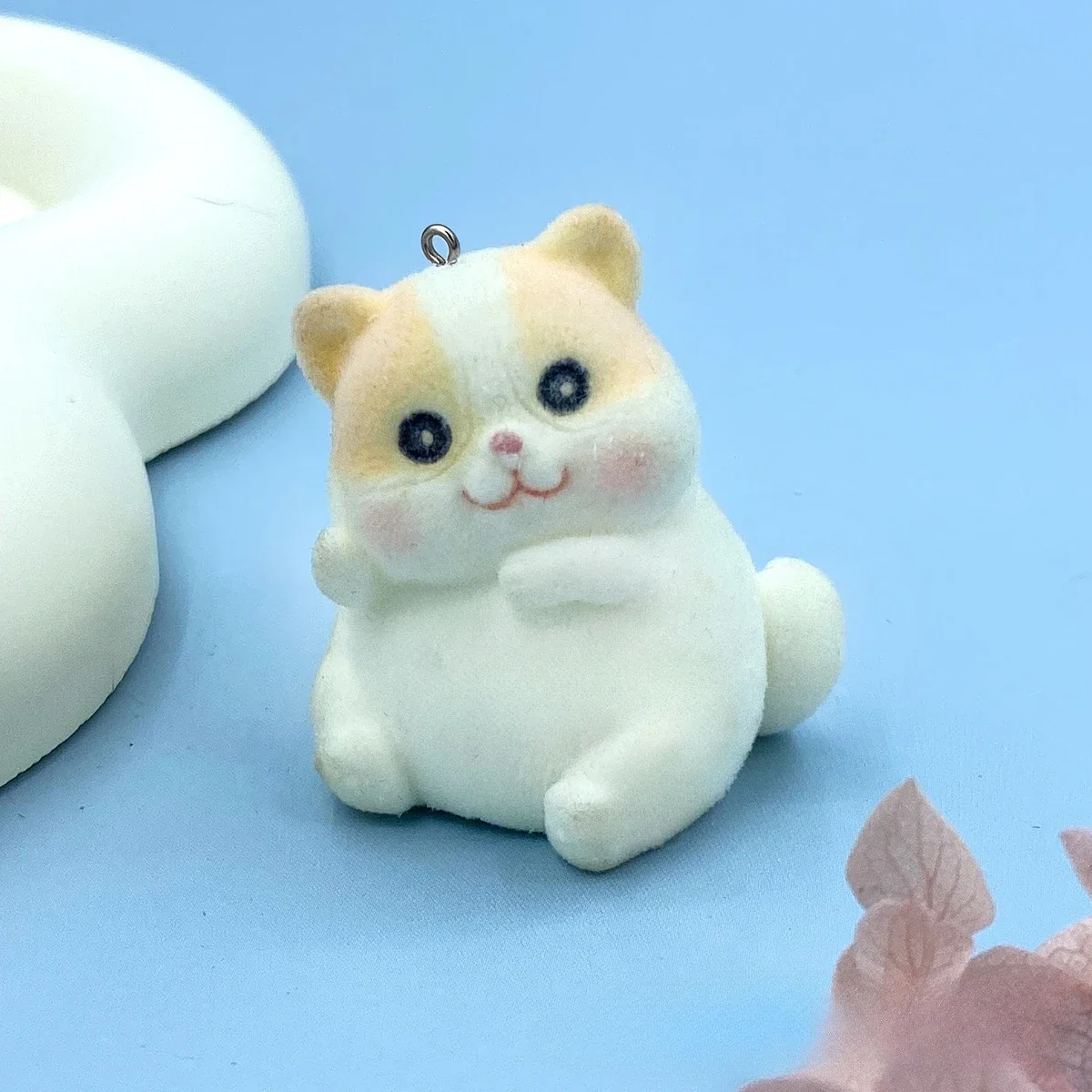 10 шт. 3D Kawaii мультфильм флокирование оранжевый кот подвески плюшевые животные