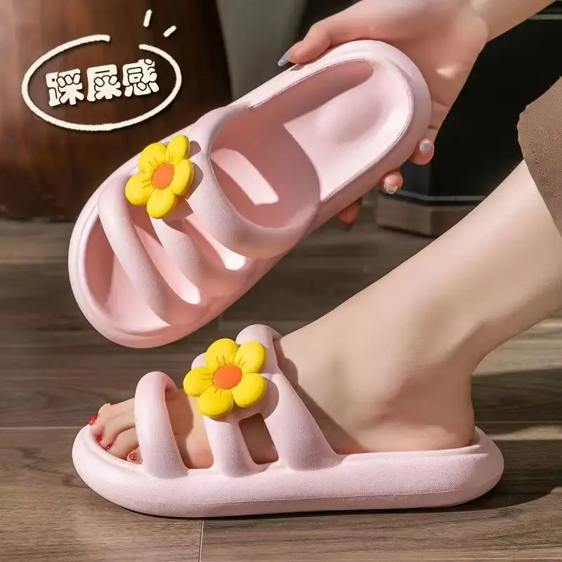 

Летние женские повседневные тапочки с мягкой нескользящей подошвой и милыми цветами, домашние повседневные Тапочки для ванной