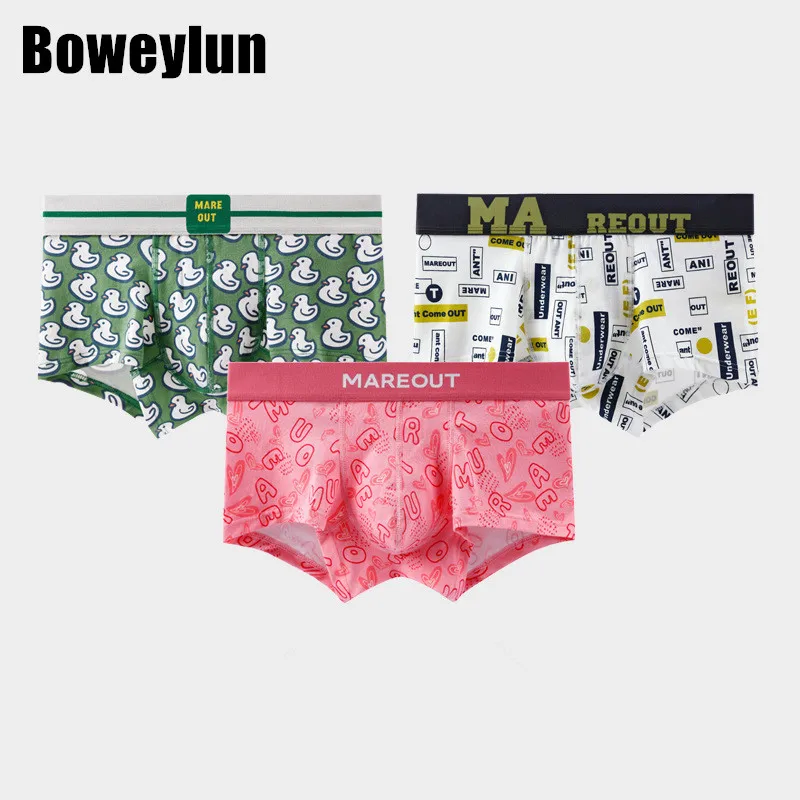 

Boweylun Men's Cotton Antibacterial Cartoon Printed Mid-Rise Boxer Briefs soft Comfortable Breathable Sweat-absorbent Panties