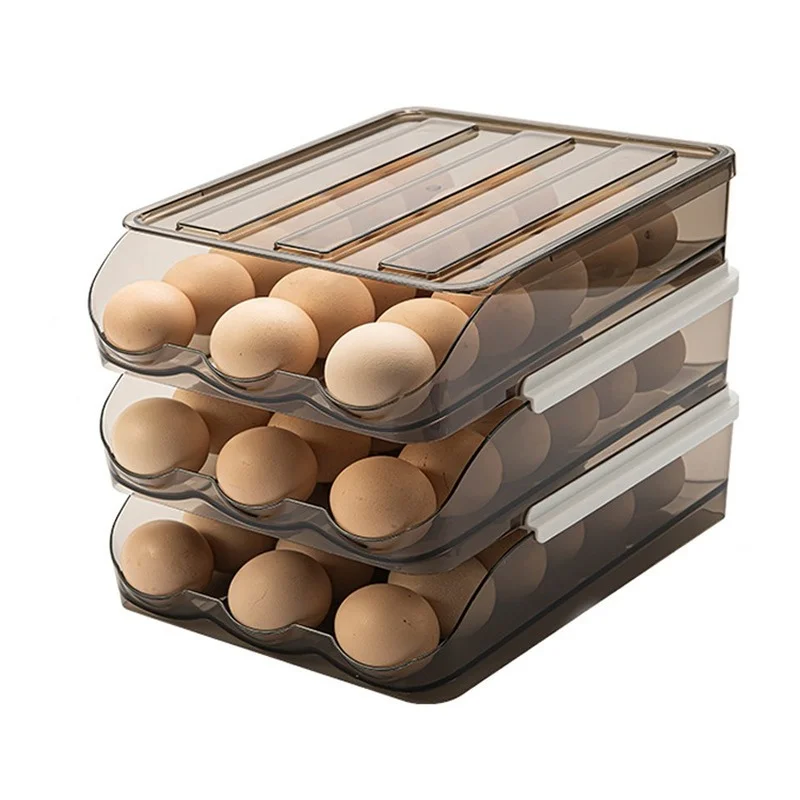 

Hot Sale Clear Egg Holder Egg Boxes Drawer Type Kitchen Refrigerator Rolling Drawer Egg Container Clear Storage Box
