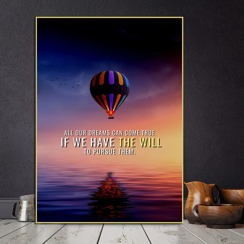 

Hot Air Balloons in the Sky Chasing Dreams Inspirational Quotes Canvas Painting Wall Art Pictures Cuadros for Office Decoration