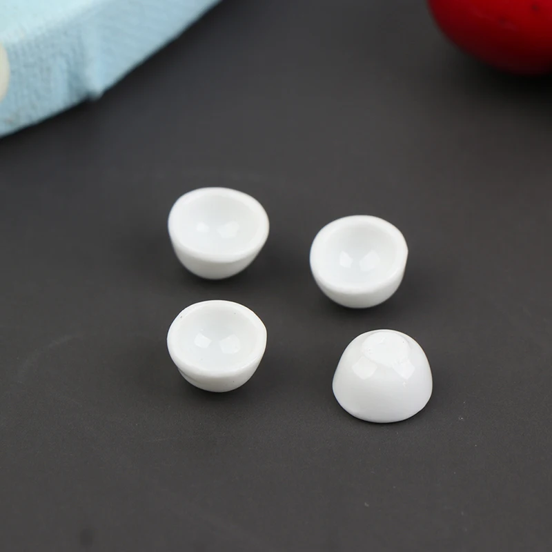 

New 4Pcs Miniature BOWL DISH White Round 11mm Doll House Kitchen Dinning Accessory