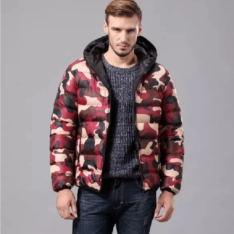 2022NEW Autumn Winter Men's Hooded Camouflage Parkas Down Jacket Male Slim Fit Cotton Padded Coat Men Green Red Outerwear Co