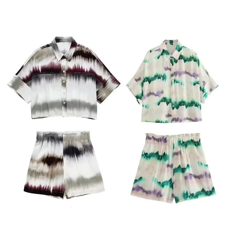 

Комплект женский из 2 предметов, новинка 2023, модная блузка с принтом, винтажные шорты с эластичным поясом, женские рубашки, шикарные топы