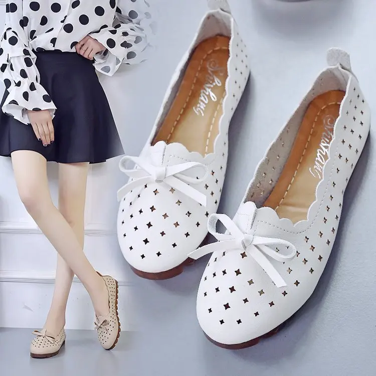 

Casual Woman Shoe Tennis Female Flats Shallow Mouth Round Toe Breathable Dress Moccasin New Leisure PU Solid Rubber Basic