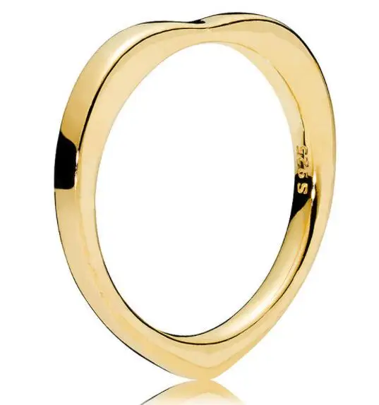

Authentic 925 Sterling Silver pan Ring Golden Heart ShaPe With Signature Ring For Women Wedding Party Gift Fine Jewelry