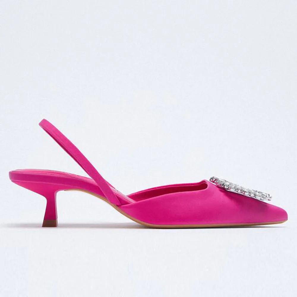 

Gnazhee 2022 Women's Party Office Lady Blue RosyRed Shoes Kitten Heeled Summer Slingback Sandals