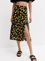 Y2K Black Lemon Print Split Long Skirt For Women 2022 Boho Elegant Midi Dresses Wrap A-Line High Waist Zipper