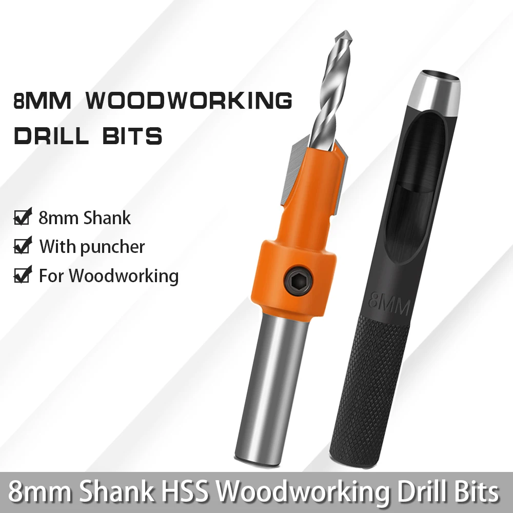 

8mm Shank HSS Woodworking Drill Bits Countersink Router Bit Set 8mm 10mm Screw Extractor Remon Demolition Wood Milling Tools