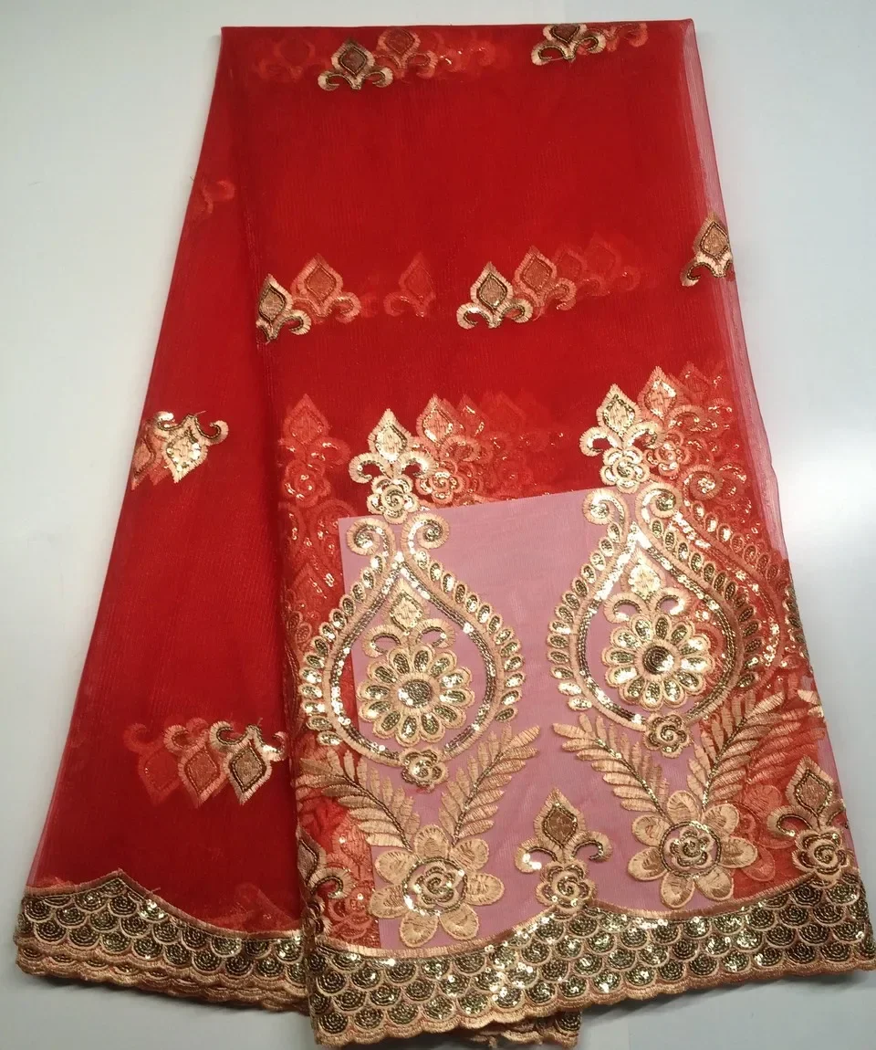 Блестящая африканская французская сетчатая кружевная ткань с блестками для