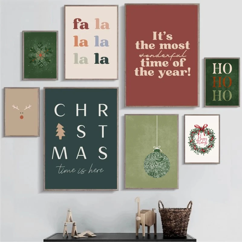 

Настенный постер с изображением венка на дереве, Рождественский постер, Картина на холсте для гостиной, украшение для дома, подарки