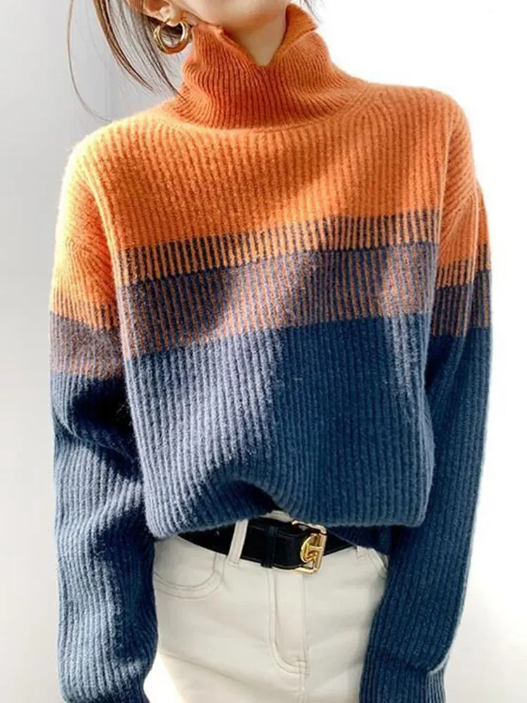 

Winter Clothes Women Turtleneck Sweater Pullover Thick Loose Long Sleeve Tops Vintager Knitted Sweaters Pull Femme Hiver 2022