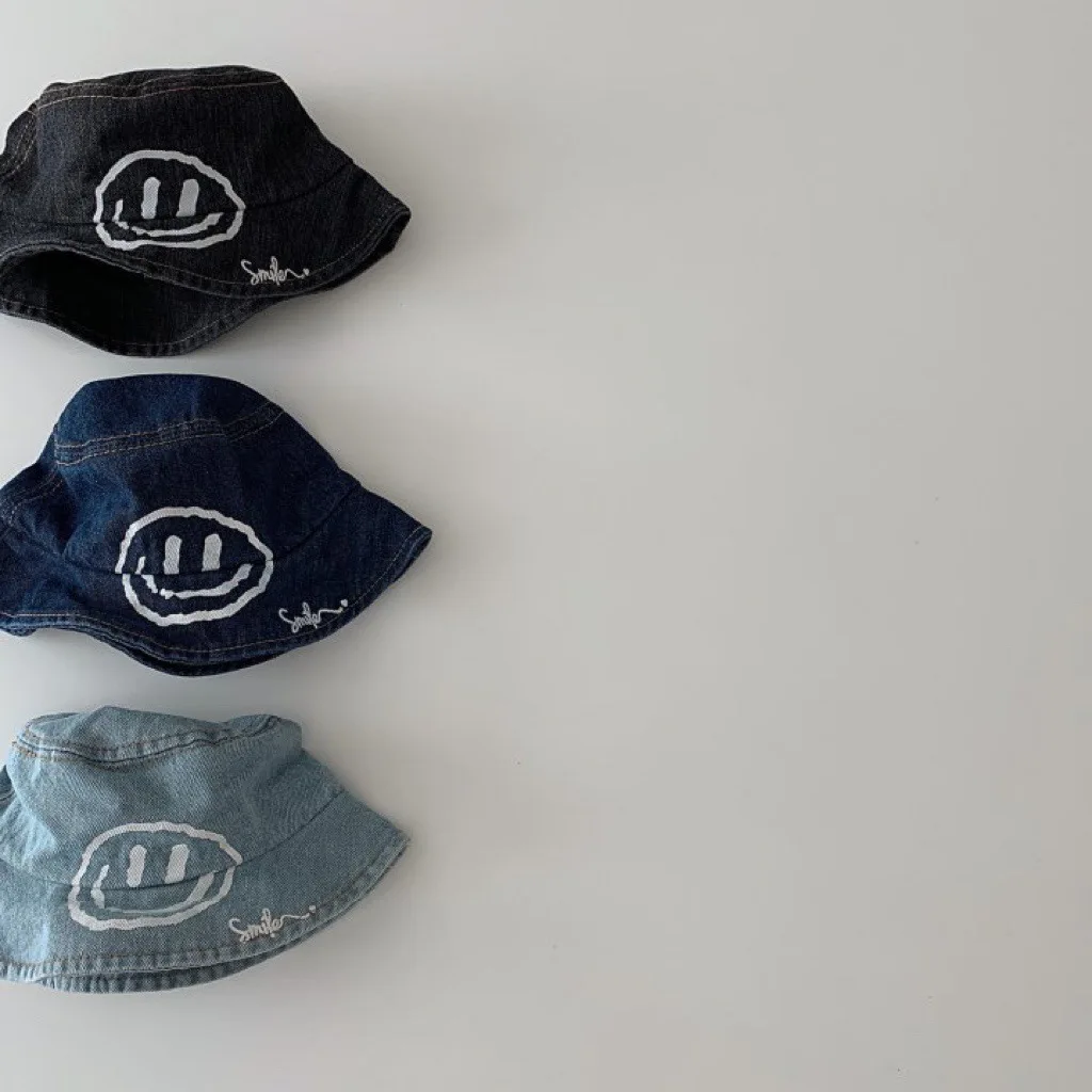 

Denim Hats Foldable Bucket Cap Kids Hat Toddler Infant Sun Protection Caps Fisherman Hat Windproof Strap Boys Girls Sunshade Hat