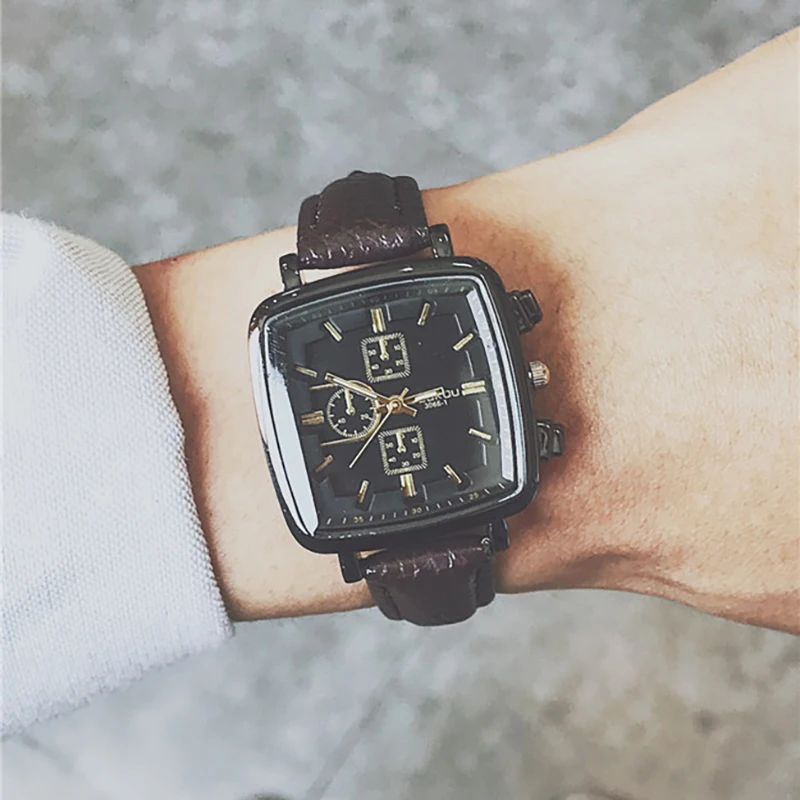 Часы наручные мужские и женские кварцевые с большим циферблатом кожаным