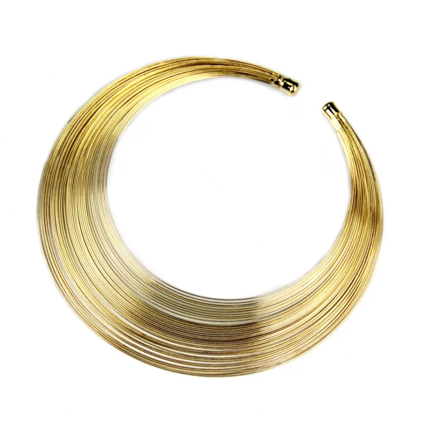

Indian Multilayer Metal Wire Torques Necklace For Women Accessories Statement Alloy Collar Necklace Fashion Jewelry