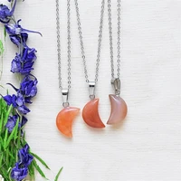 natural red quartz stone crescent pendant necklace reiki healing chakra crystal necklace christmas jewelry gift
