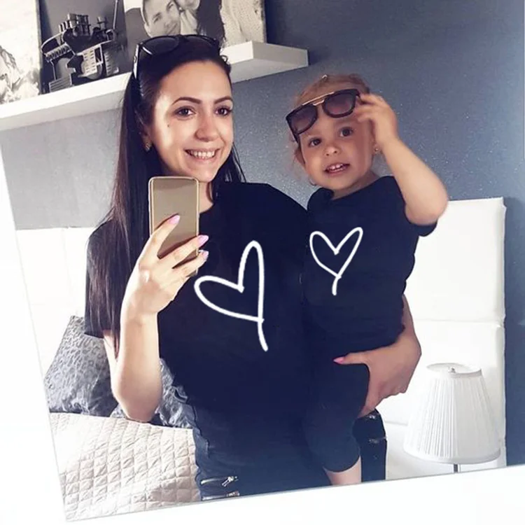 

Ins round neck wide love cartoon printed father son mother women's parent-child T-shirt