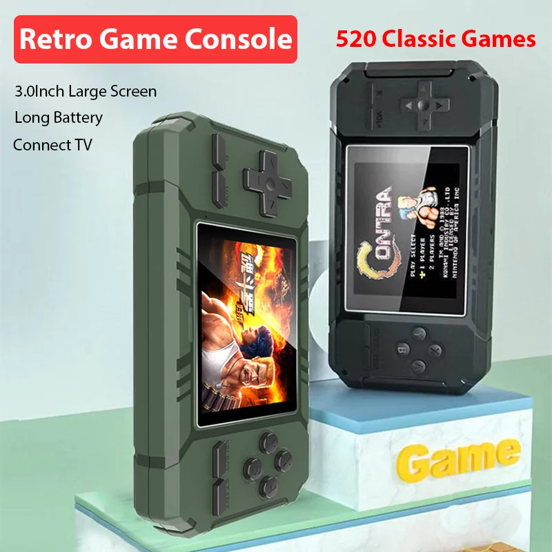 

Retro Handheld Game Console S8 3.0Inch HD Screen 8Bit 520Classic Games Built in Retro Video Consoles AV Connect TV Portable Mini