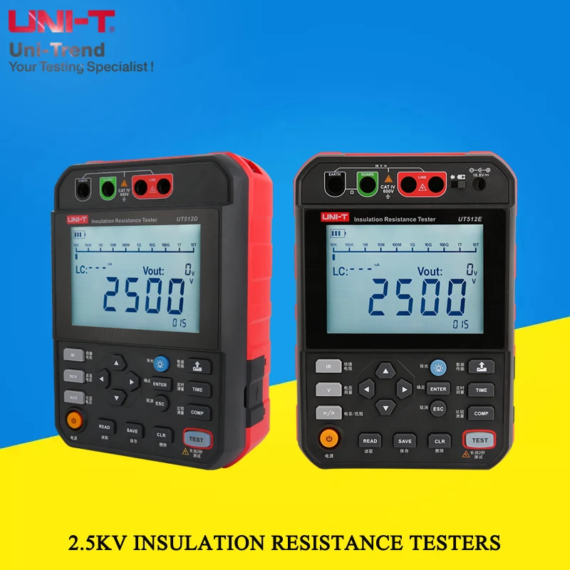 

UNI-T 2.5kV Digital High Voltage Insulation Resistance Testers/999 groups of data storage/USB communication/PI/DAR test UT512D/E