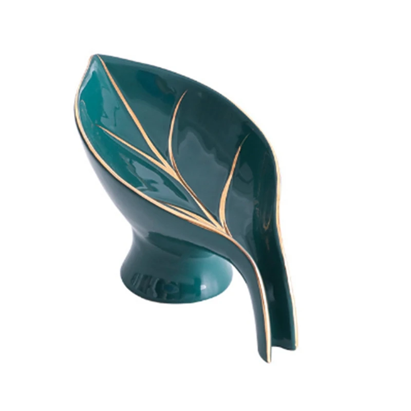 

Luxury Ceramics Leaf Shape Soap Box Bathroom Soap Holder Dish Storage Plate Drain Soap Holder Box