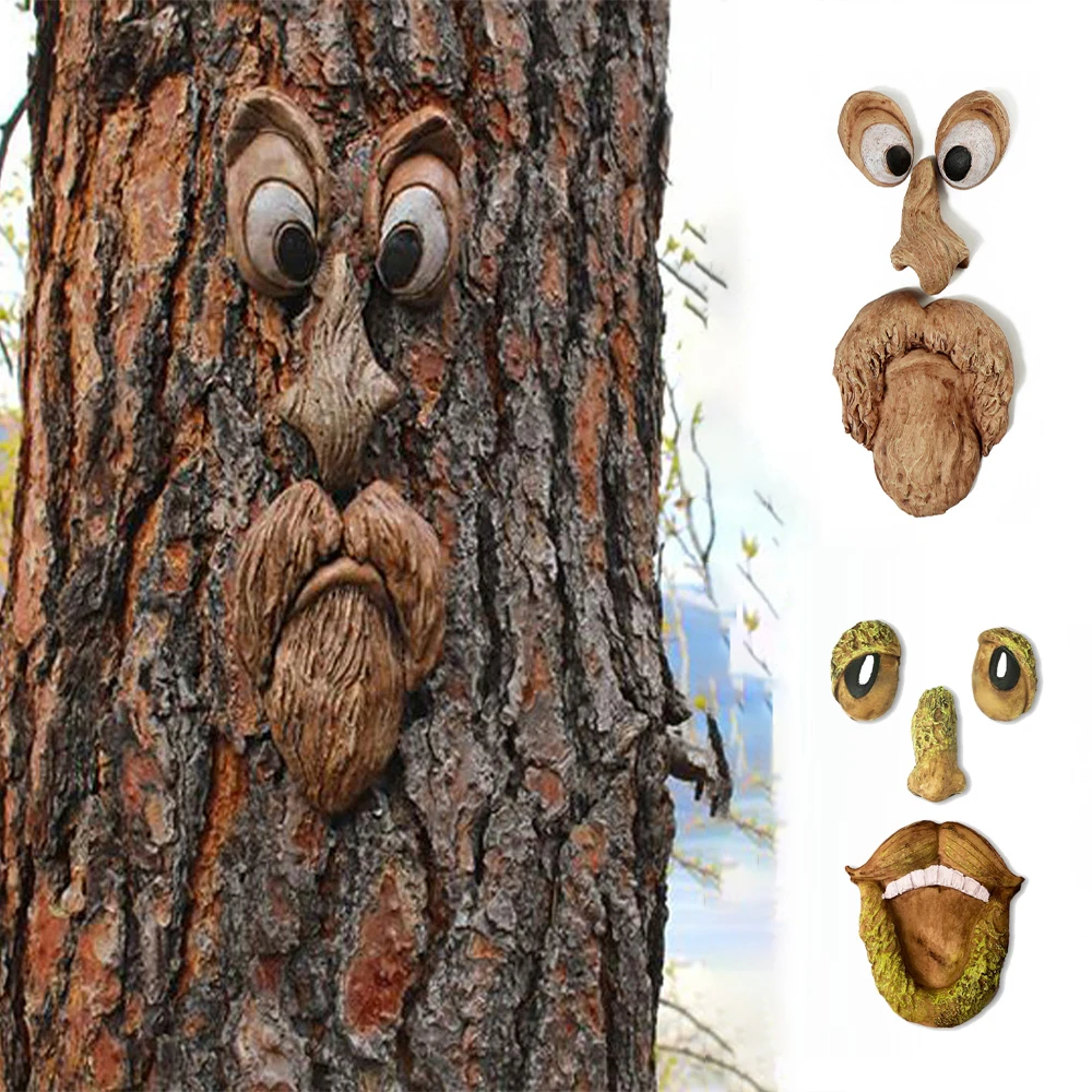 

Tree Faces Decor Outdoor Tree Face Statues Old Man Tree Hugger Bark Ghost Face Decoration Funny Yard Art Garden Decorations