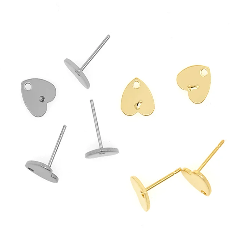20Pcs Stainless Steel Love Heart Ear Stud Flat Blank Base Tray Fit 8mm Jewelry  Making Earring Accessories Wholesale