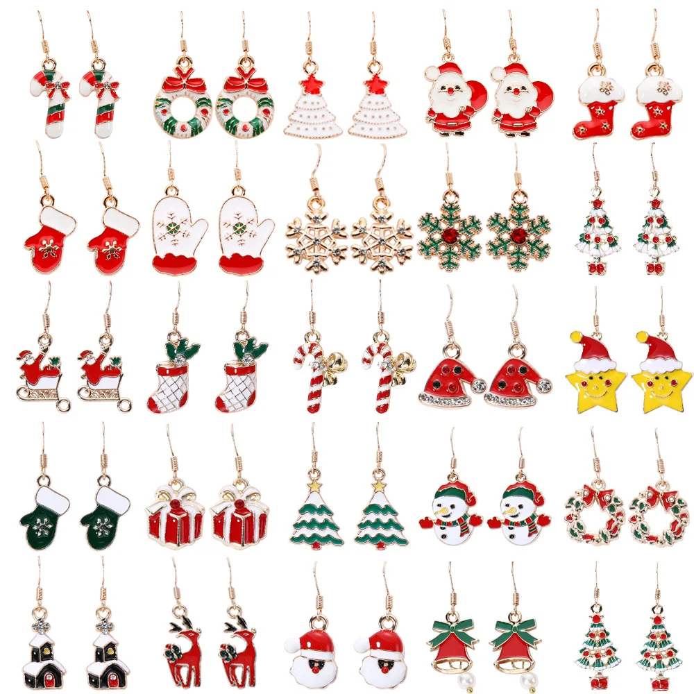 

New Christmas tree old man snowflake cane earrings creative party Christmas Eve Christmas earrings