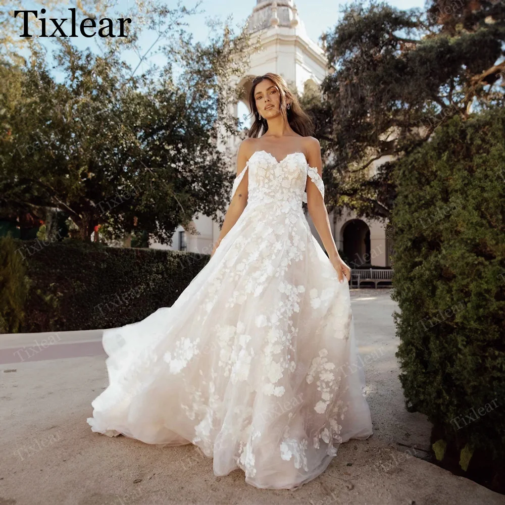 

Tixlear Wedding Dress For Women 2023 Luxury Backless A-line Sweetheart Off The Shoulder Appliques Custom Made Vestidos De Novia