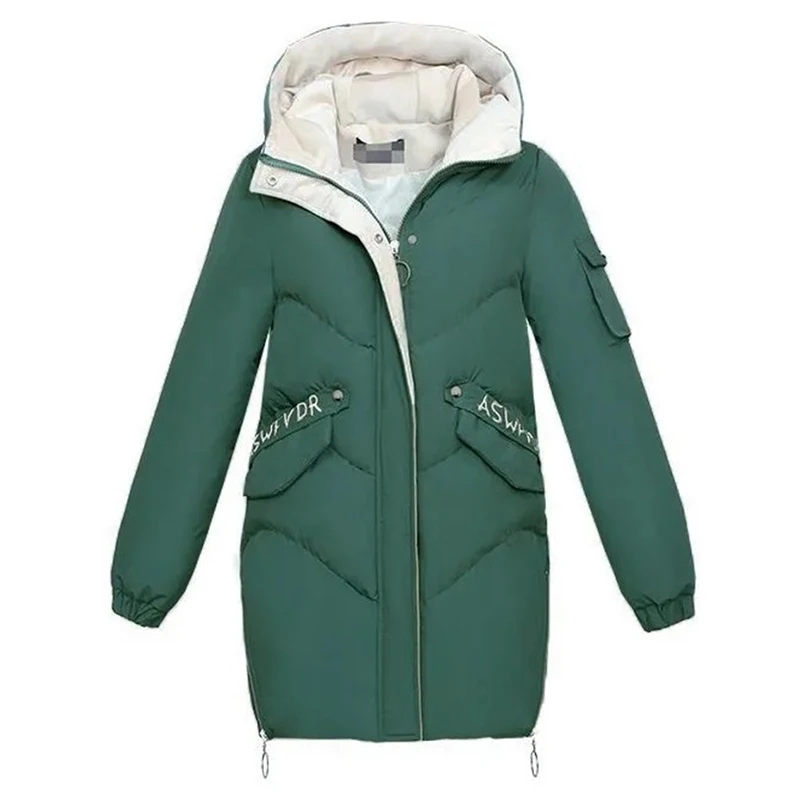 

2023 Women Winter Jacket Hooded Warm Coat Plus Size Green Cotton Padded Jacket Female Long Parka Women Wadded Jaqueta Feminina