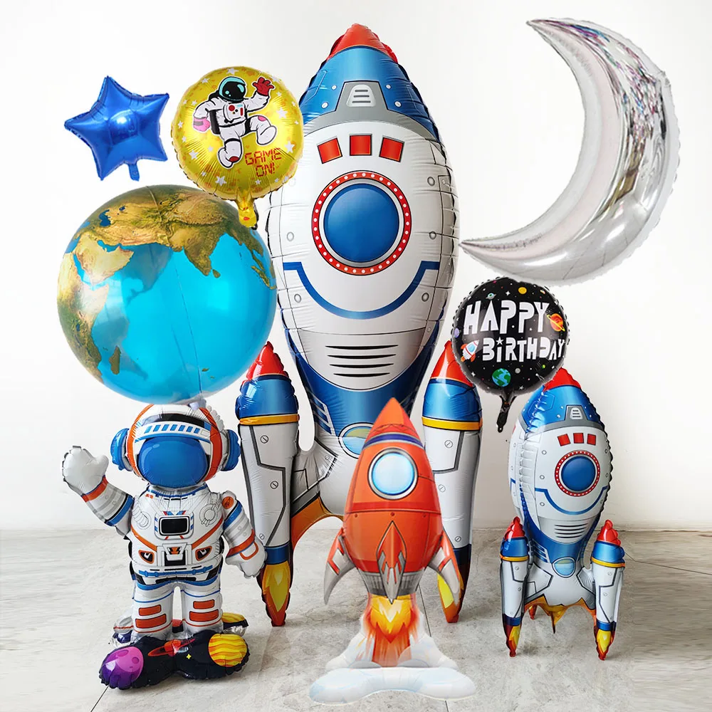 

Space Standing Ballon Rocket Astronaut Spaceman Helium Balloons Planet Outer Space Theme Birthday Party Baby Shower Decorations