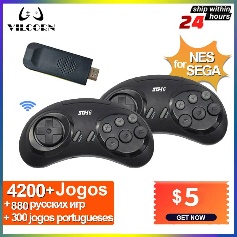 

VILCORN 16-bit Wireless Console For SEGA Genesis RU Game Stick HDMI-compatible Retro 2700+ Dendy TV Games For MD MEGA Drive 2