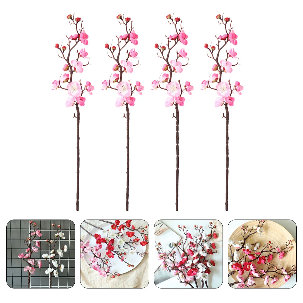 

4pcs Artificial Plum Flower Wedding Flower Bouquet Floral Ornament Vase Fillers for Room Party ( )