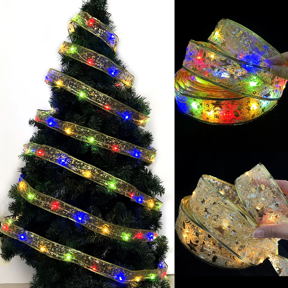 

Двухслойные гирлянды, рождественские Ленточные банты со светодиодами, украшения для рождественской елки, новогодние и рождественские укра...