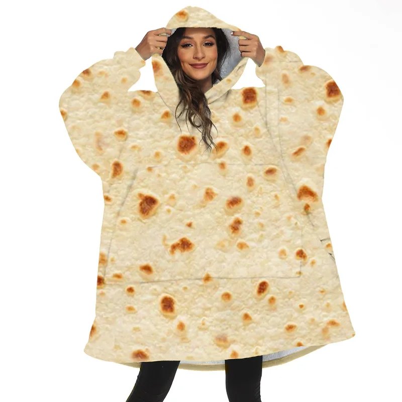 

Wearable Blanket Hoodie Burritos Tortilla Wearable Blanket with Pocket Cozy Hooded Sherpa Throw Blanket Sweatshirt for Adults