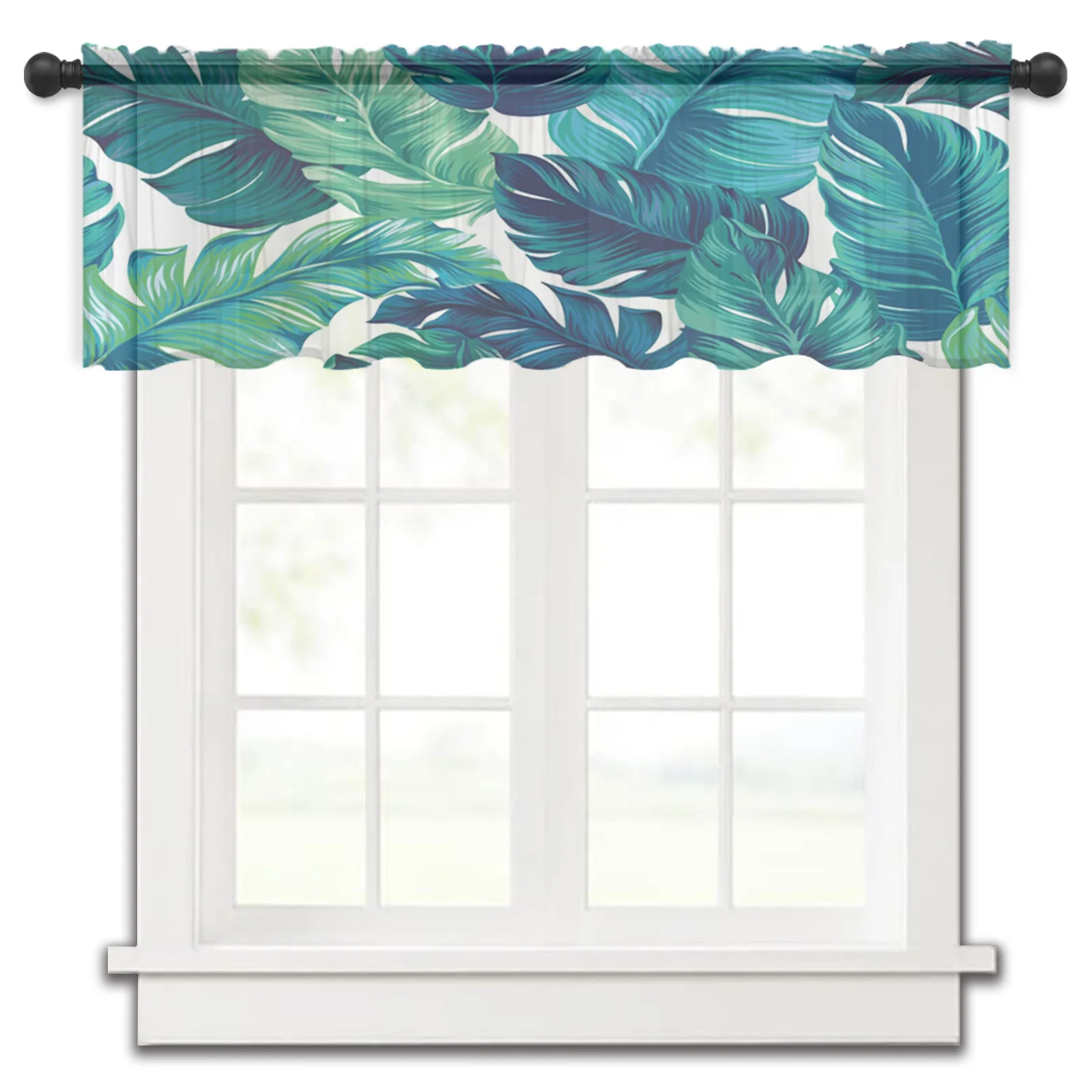 

Leaves Tropical Turquoise Kitchen Small Window Curtain Tulle Sheer Short Curtain Bedroom Living Room Home Decor Voile Drapes