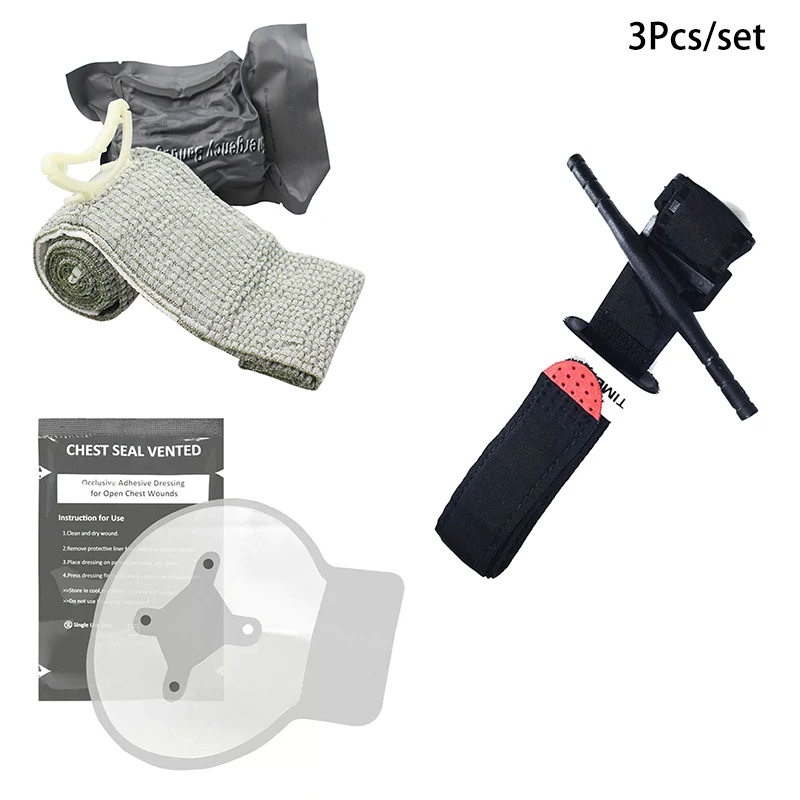 

3pcs/set Trauma Kit First Aid Medical Pouch Emergency Survival Gear and Equipment with Tourniquet Bandage Chest Seal