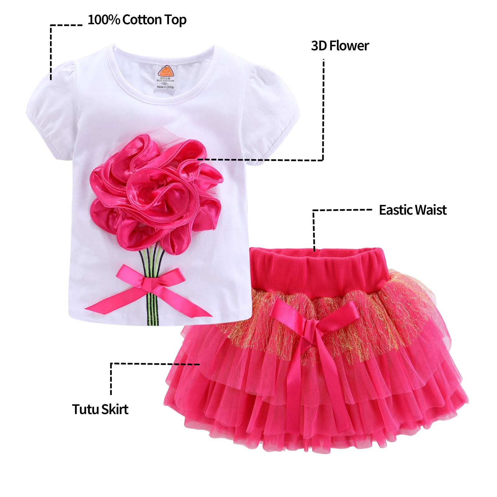 Mudkingdom Cute Girls Outfits Boutique 3D Flower Lace Bow Tulle Tutu Skirt Sets for Toddler Girl Clothes Suit Summer Costumes