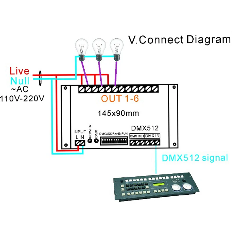 6-канальный декодер DMX512 110-220 В переменного тока Высоковольтный диммирующий