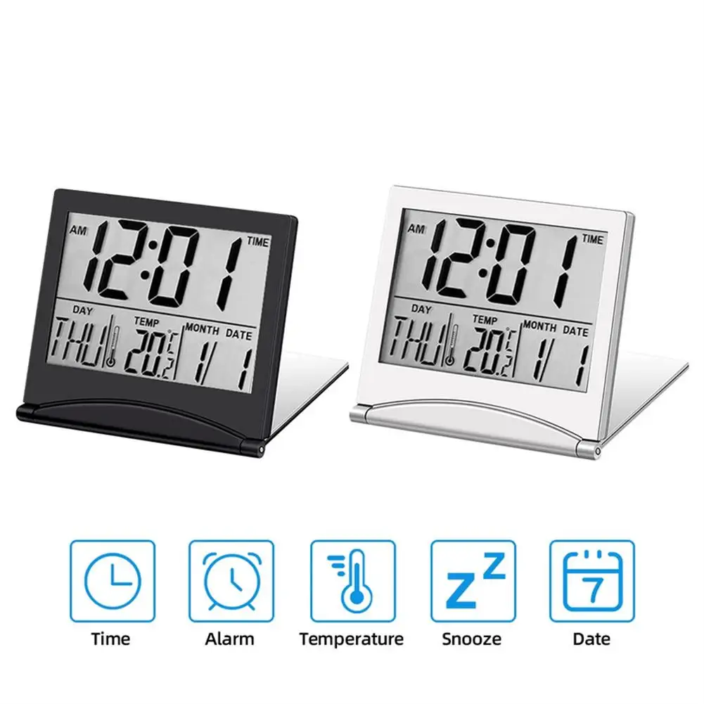 

Folding Lcd Digital Travel Clock Thermometer Humidity Meter Alarm Clock Desktop Weather Station Temperature Sensor