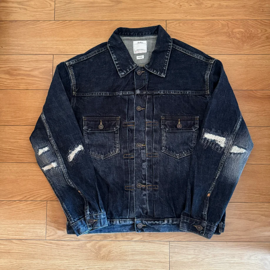 Мужская джинсовая куртка visvim kofu SS 101XX JKT DMGD окрашенная в грязь