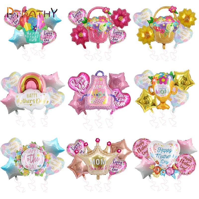 

PTRATHY Happy Mother's Day Foil Helium Balloons Set Love Balloon Mothers Day Mom Birthday Party Decors Gifts Air Globals Decor