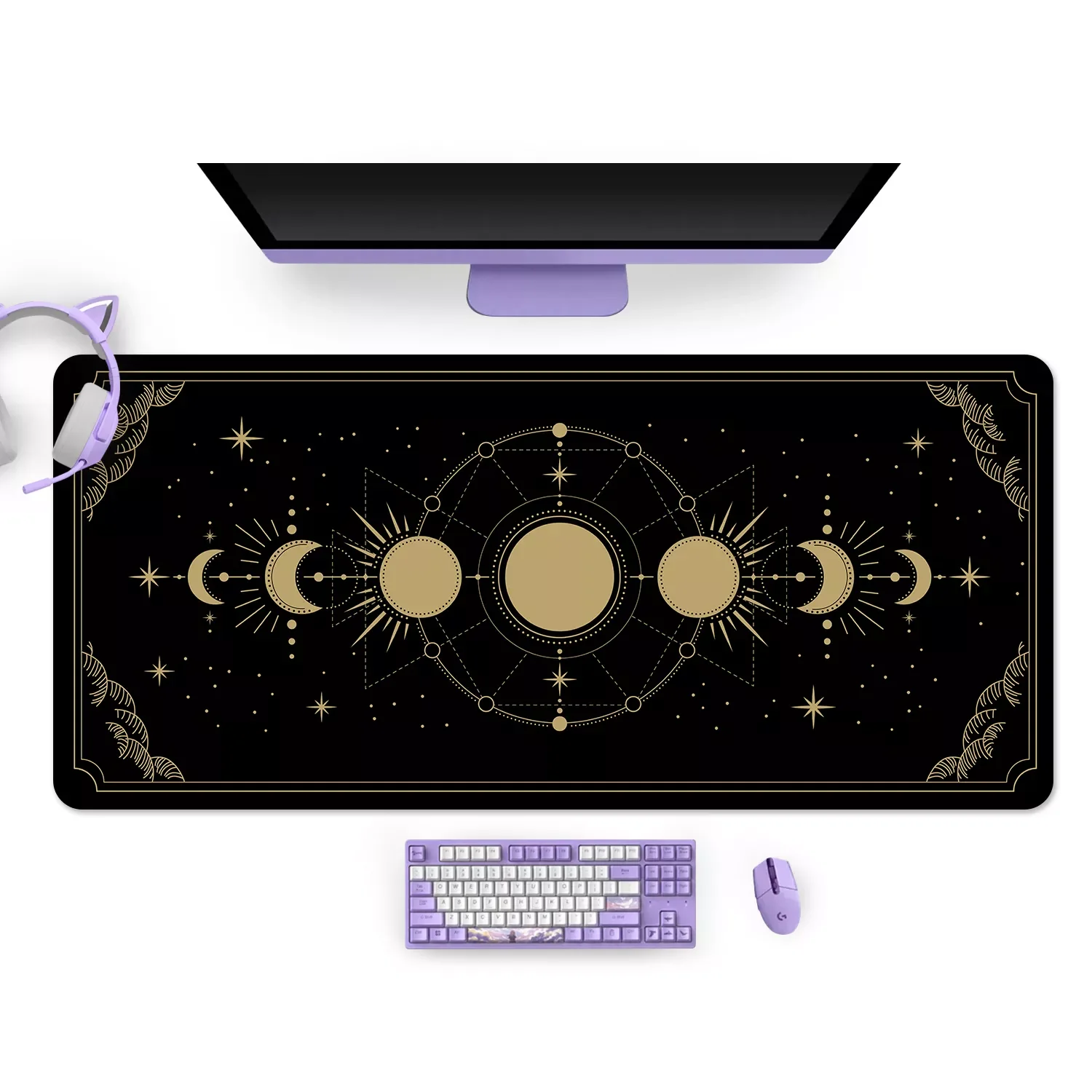 

Large Kawaii Purple Gaming Mouse Pad Moon Phase Magic Celestia XXL Desk Mat Water Proof Nonslip Laptop Desk Accessories