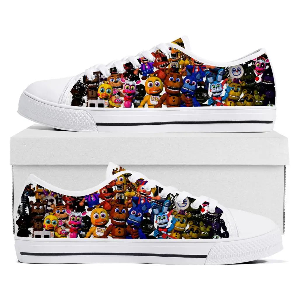 

Fnaf Freddy Anime At Game Nights Cartoon Five Low Top Sneakers Mens Womens Teenager Canvas Sneaker Couple Custom Casual Shoes